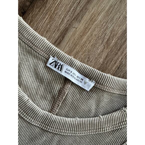 Zara Washed Distressed Ribbed Tank Top Size Small - Picture 3 of 6